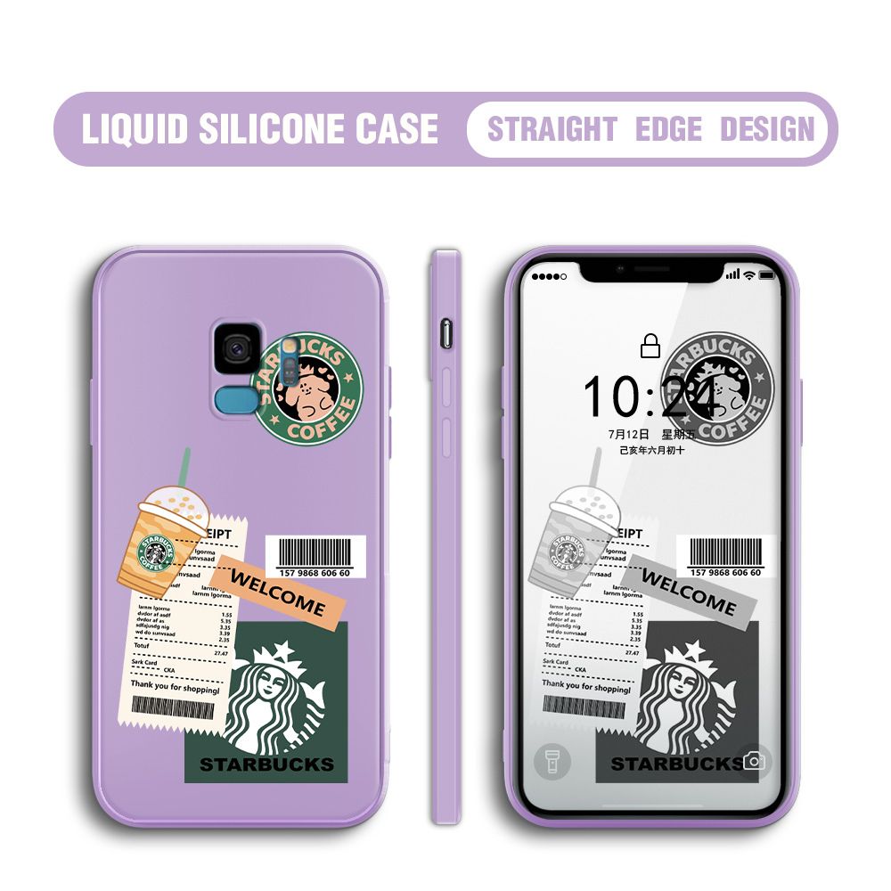 BILI for Samsung Galaxy S9 Back Cover Creative Coffee Order Receipt Multicolor Liquid Silicone Phone Case Soft Square Lens Protection Phone Cases