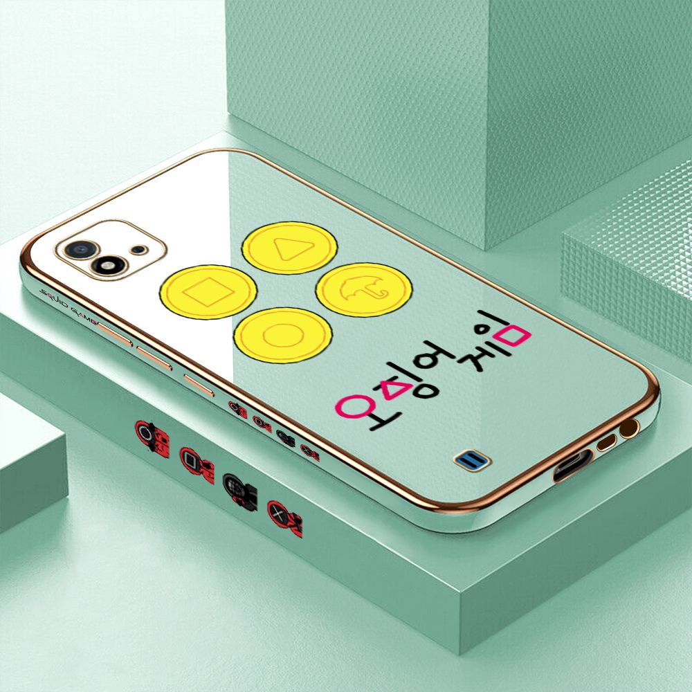 Luxury 6D Plating Case for Realme C11 2021 Popular Games Side Pattern Back Cover Soft Silicone Square Phone Cases + Free Lanyard