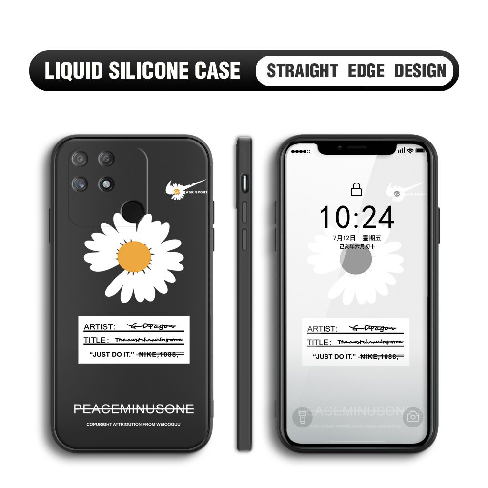 Jizetin for Realme Narzo 50A Back Cover Fashion Style Daisy Pattern Design Liquid Silicone Phone Case Soft Full Camera Protect Phone Cases