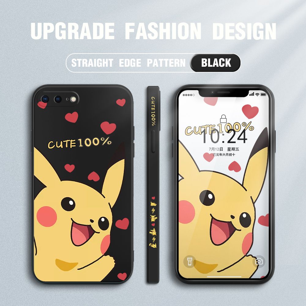 FHKL for iPhone 7 8 Plus Back Cover Cartoon Pikachu Side design Soft Case Multicolor Liquid Silicone Phone Cases
