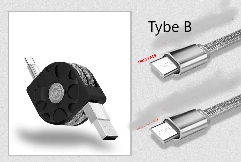 WK DESIGN WDC 029 2 In 1 Data Cable Charging For Lightning / Micro Long or Short free adjustment