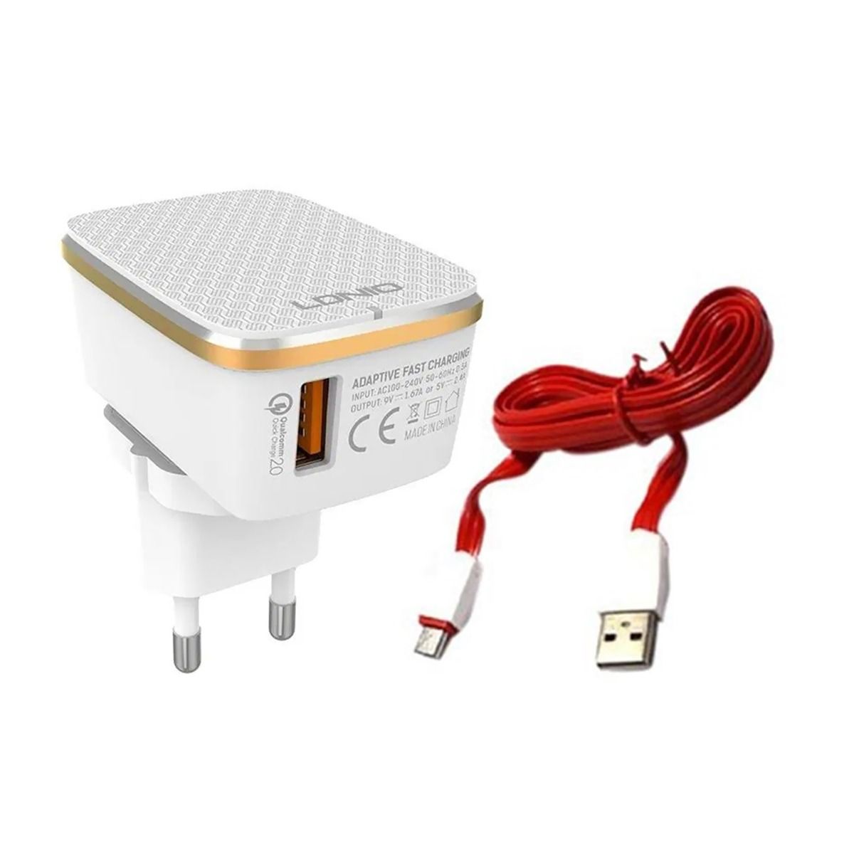 LDNIO A1204Q Auto-ID QC2.0 USB Fast Charger and Micro USB Cable - White