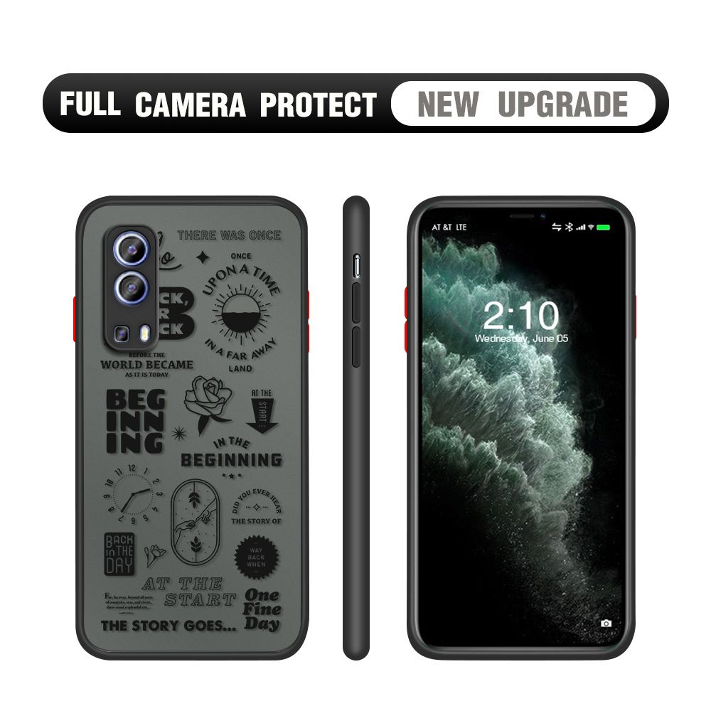 Hontinga for Vivo Y52 5G / Y72 5G Case Popular Clock Poster Camera Shockproof Protection Cases Edge Frosted Transparent Phone Cover