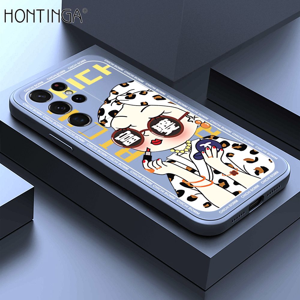 Hontinga for Samsung S21 Ultra 5G Case Fashion Sunglasses Rich Girl Phone Case Phone Case Soft Square Edge Silicone Cases Full Lens Cover Shockproof Protection Cover