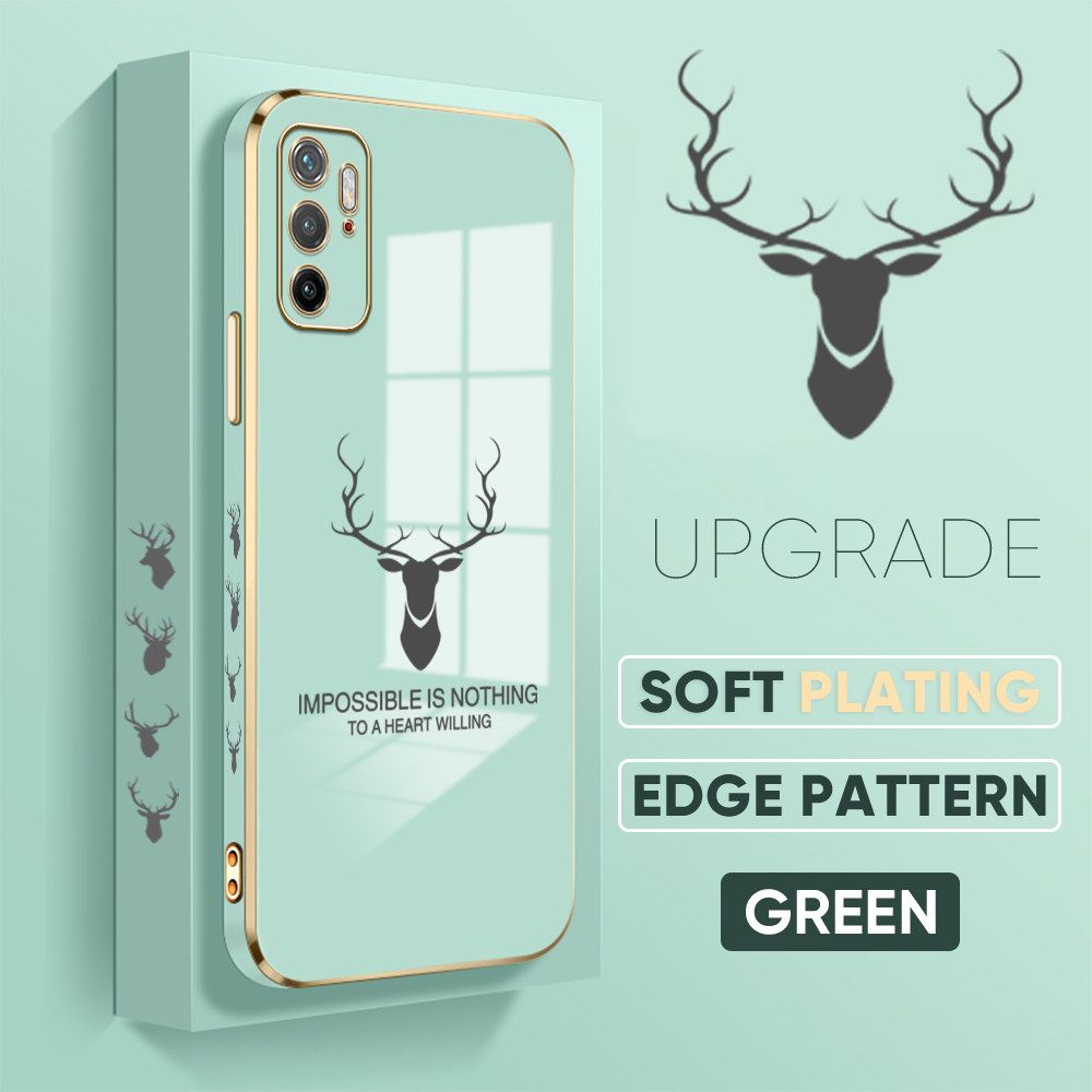 TA for Xiaomi Poco M3 Pro / Redmi Note 10 5G Back Cover + Free Lanyard Simple Antlers Luxury 6D Plating Case Side Pattern Soft Silicone Square Phone Cases