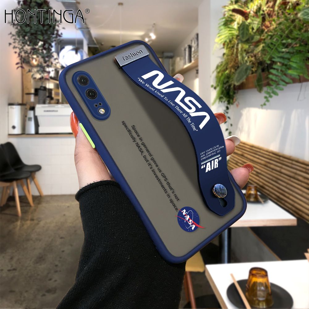 Hontinga for Huawei P20 Back Cover With Wristband Popular Space Astronaut Phone Casee Full Lens Protection Thin Frosted Cases