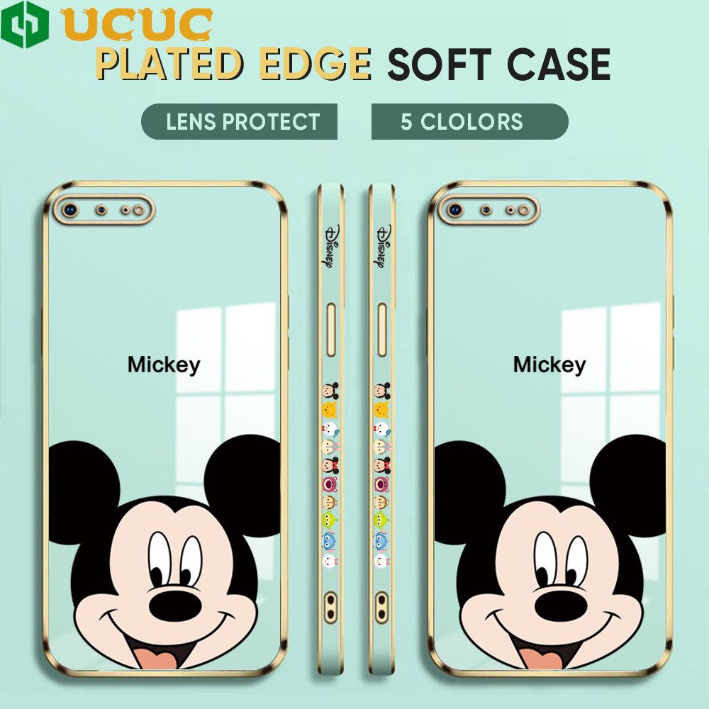 UCUC for iPhone 7 Plus 8 Plus Back Cover + Free Lanyard Cute Mouse Luxury 6D Plating Case Side Pattern Soft Silicone Square Phone Cases
