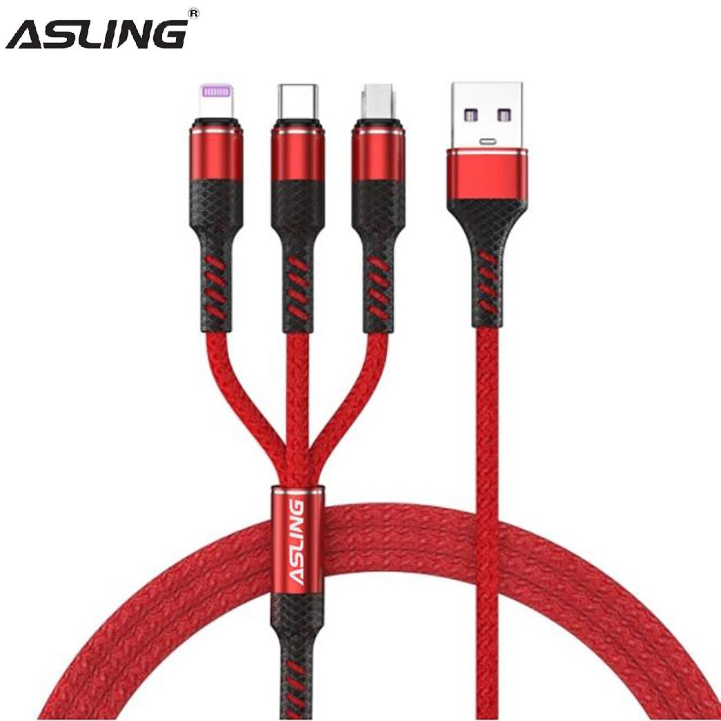 ASLING Multi USB Charging Cable 3A 3 in 1 Fast Charger Cord Connector with iP/Type C/Micro USB Port Adapter