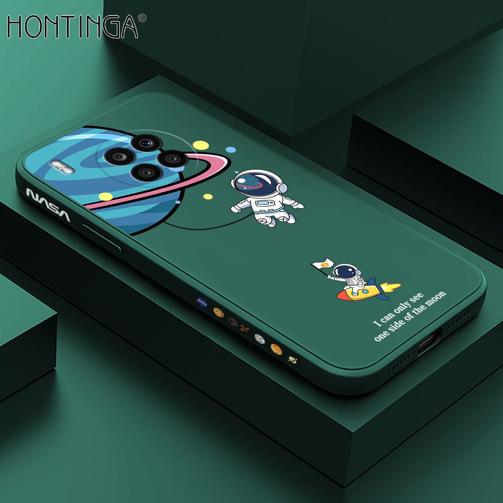 Hontinga for Honor 50 Lite Case Cartoon Astronaut Side Design Back Cover Soft Square Edge Liquid Silicone Phone Cases