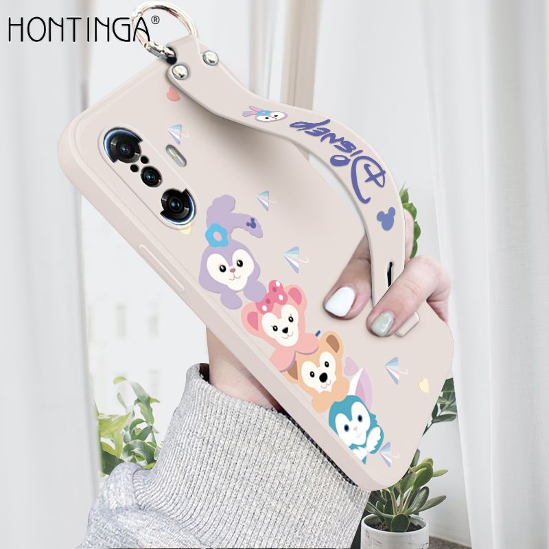 Hontinga for Huawei Y7A Wrist Strap Case INS Cute Style Creative Cartoon Rabbit and Fox Cover Thin Square Edge Liquid Silicone Phone Case