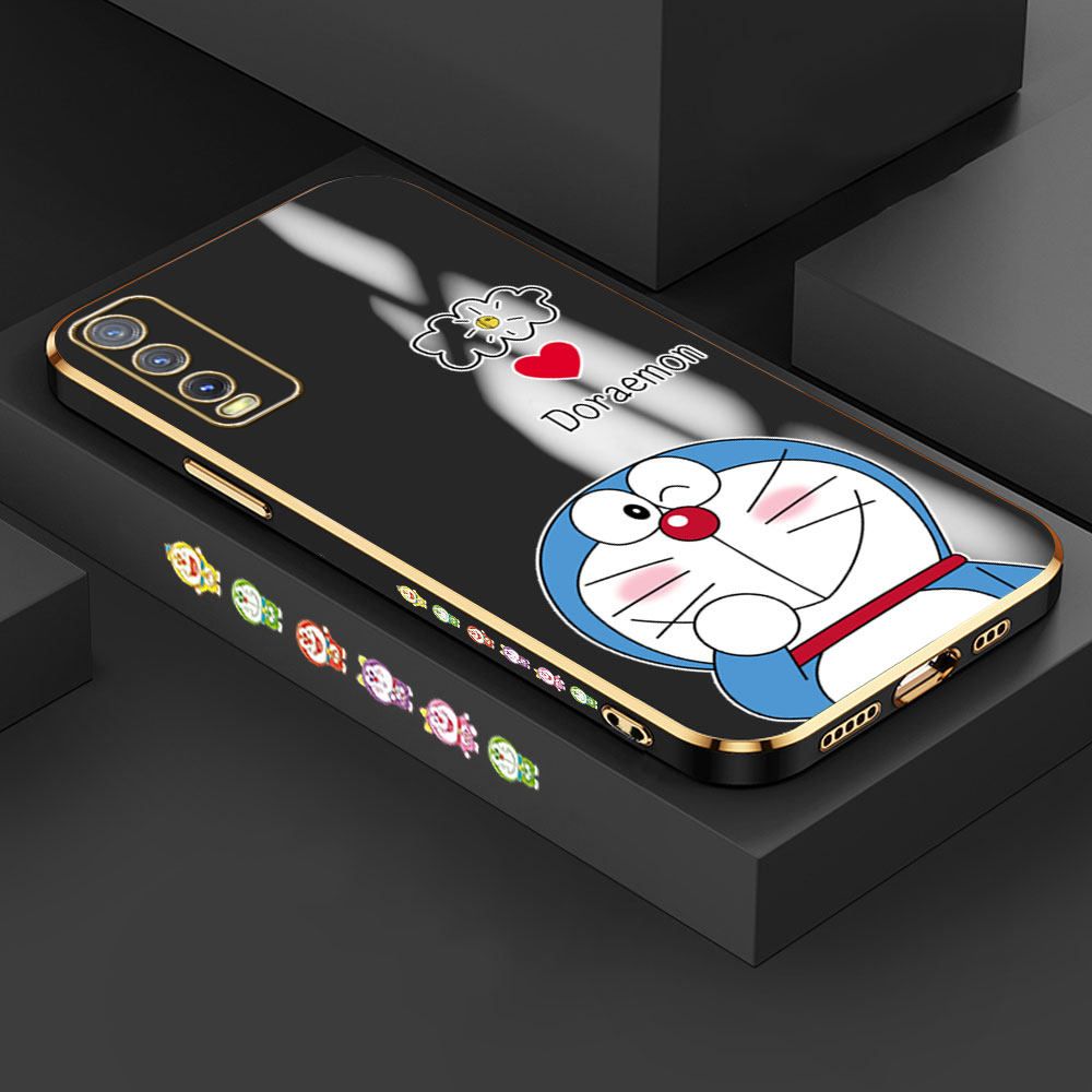 Jizetin (Free Lanyard) Vivo Y20 / Y12A / Y12S / Y20i / Y20SG Case Cute Jingle Cat Luxury 6D Plating Soft Casing Silicone Ultra Thin Phone Cover