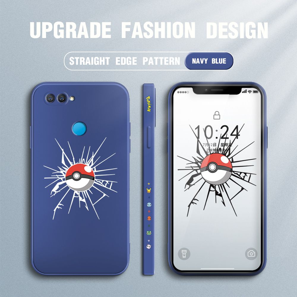 Jizetin for OPPO A12 Case Cartoon Pokémon Pocket Monster Design Side Design Phone Case Square Edge Pattern Liquid Silicone Cases Full Cover Camera Shockproof Protective Case