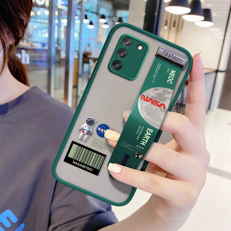 UCUC for Samsung Galaxy S10 Lite Wrist Strap Case Creative Cartoon Astronaut Wristband Printing Cover Shockproof Frosted Phone Case