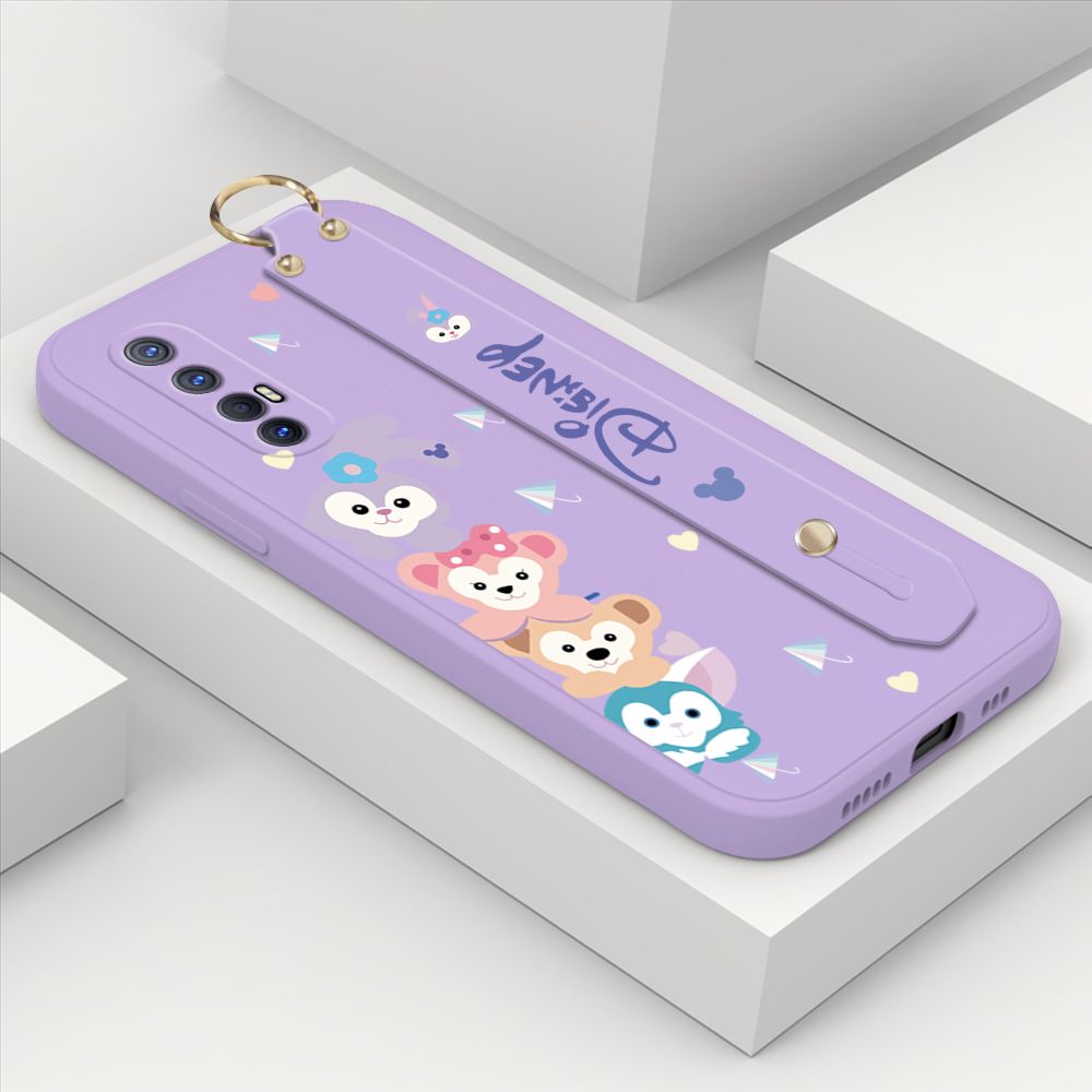 ZeroQiQi for OPPO Reno3 Pro 5G Wrist Strap Case INS Cute Style Creative Cartoon Rabbit and Fox Cover Thin Square Edge Liquid Silicone Phone Case