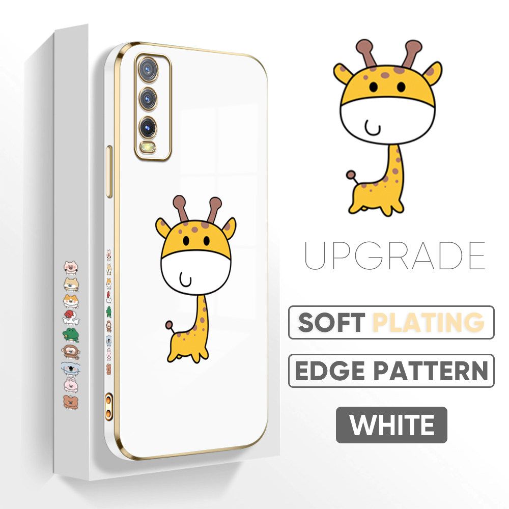 TA for Vivo Y20 / Y20i / Y20S / Y20 2021 / Y20SG / Y12A / Y12S Back Cover + Free Lanyard Mini Giraffe Luxury 6D Plating Case Side Pattern Soft Silicone Square Phone Cases