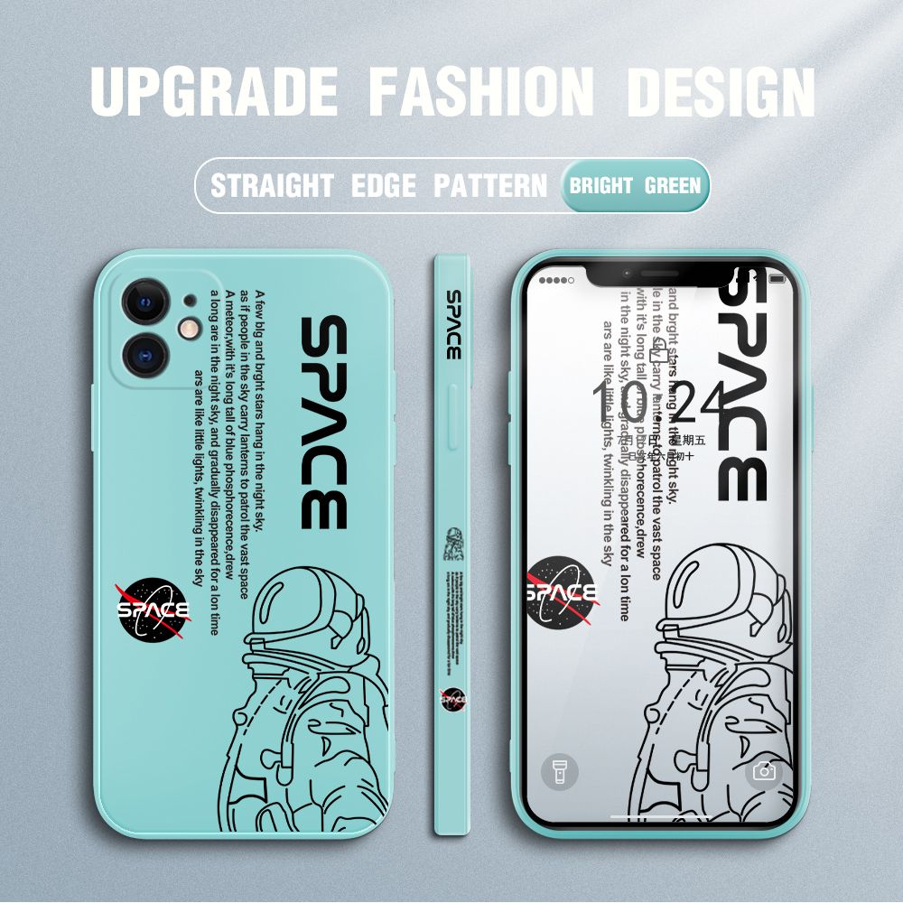 Jizetin for iPhone 11 Case NASA Astronaut Design Side Design Phone Case Square Edge Pattern Liquid Silicone Cases Full Cover Camera Shockproof Protective Case