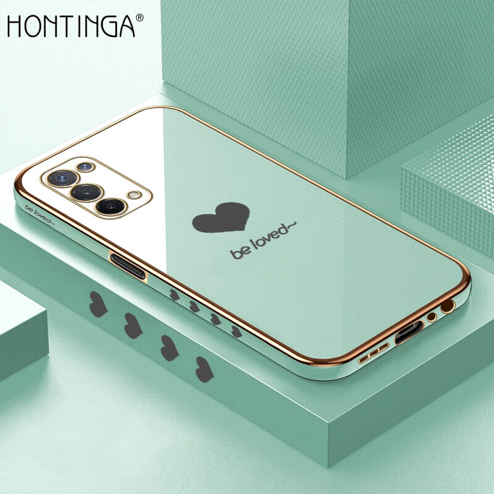 Hontinga for OPPO A74 5G Case Luxury 6D Plating Lover Heart Side Pattern Soft Back Cover Silicone Square Phone Cases