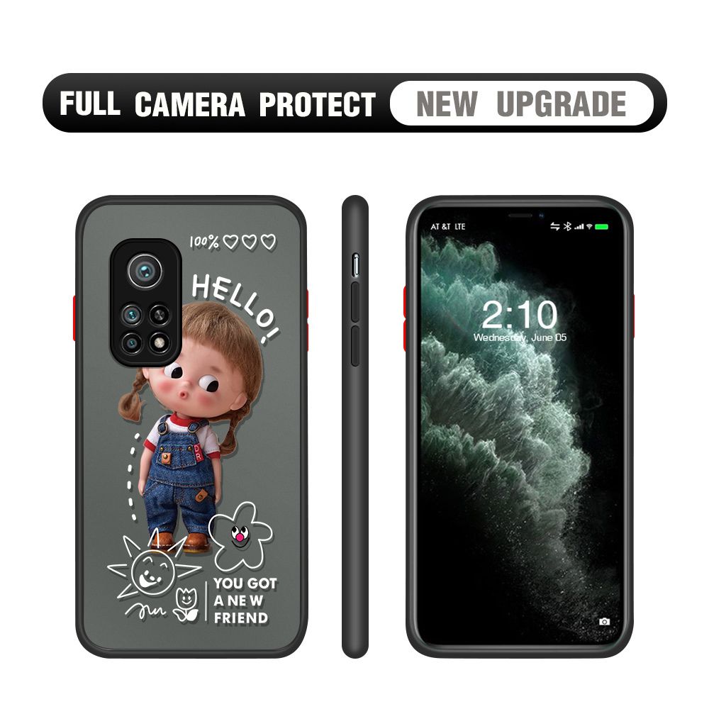Hontinga for Xiaomi 10T / 10T Pro Case Cute Cartoon Little Girl Cover Camera Shockproof Protection Case Edge Frosted Transparent Phone Cover