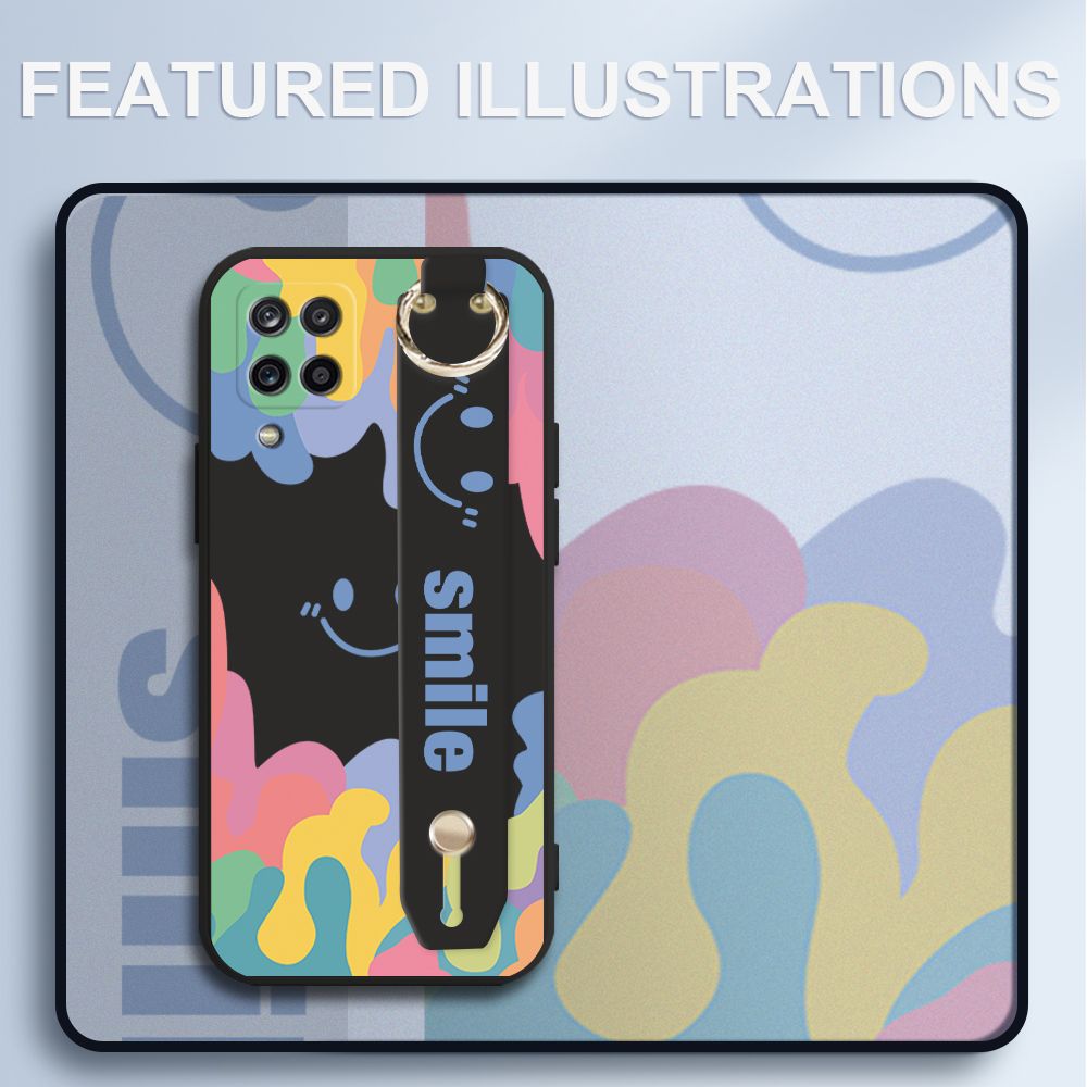 UCUC for Samsung Galaxy A12 5G Wrist Strap Case INS Style Soft Candy Color Splash Ink Cover Ultra Thin Anti Fall Liquid Silicone Phone Case