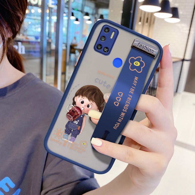 UCUC for Tecno Spark 6 Air Wrist Strap Case Girl Drinking Cola Wristband Printing Cover Shockproof Ultra Thin Phone Case