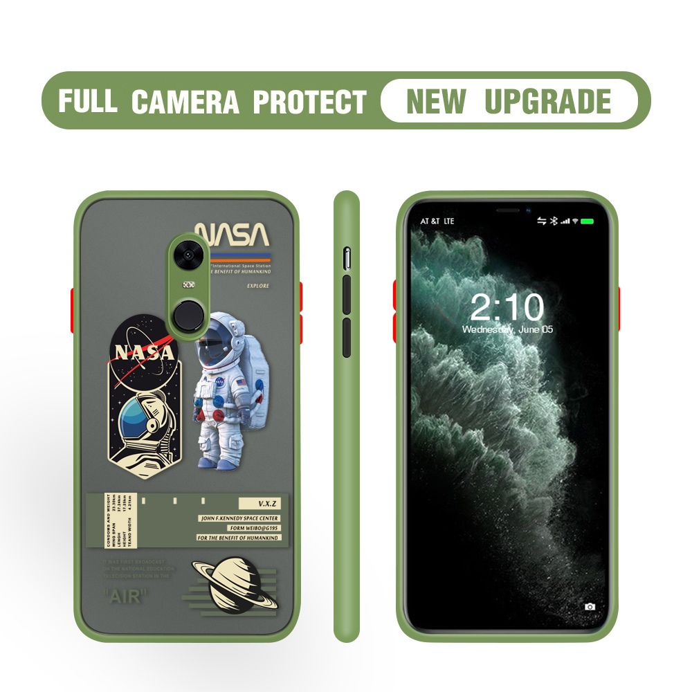 Hontinga for Redmi 5 Case Cartoon Astronaut Cover Camera Shockproof Protection Case Edge Frosted Transparent Phone Cover