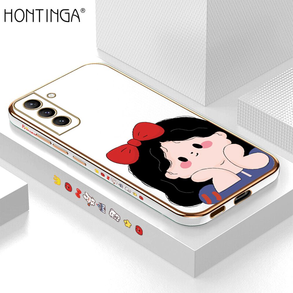 Hontinga for Samsung S21 Plus 5G Back Cover + Free Lanyard Luxury 6D Plating Cute Bow Girl Side Pattern Case Soft Silicone Square Mobile Cover