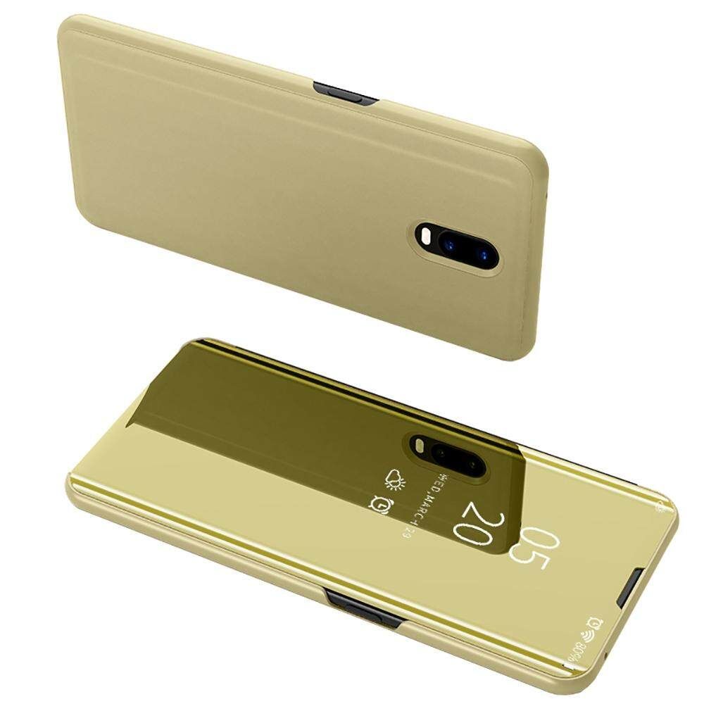 For OPPO R17 Mirror Plating Hard PC -PU Leather Translucent Standing View Case Cover