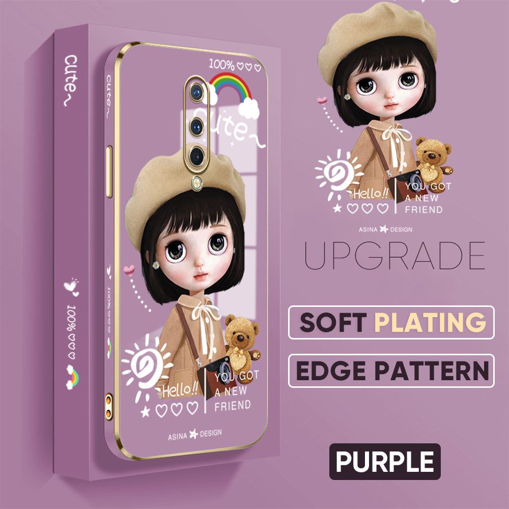TA for OnePlus 8 Back Cover + Free Lanyard Satchel Girl Luxury 6D Plating Case Side Pattern Soft Silicone Square Phone Cases