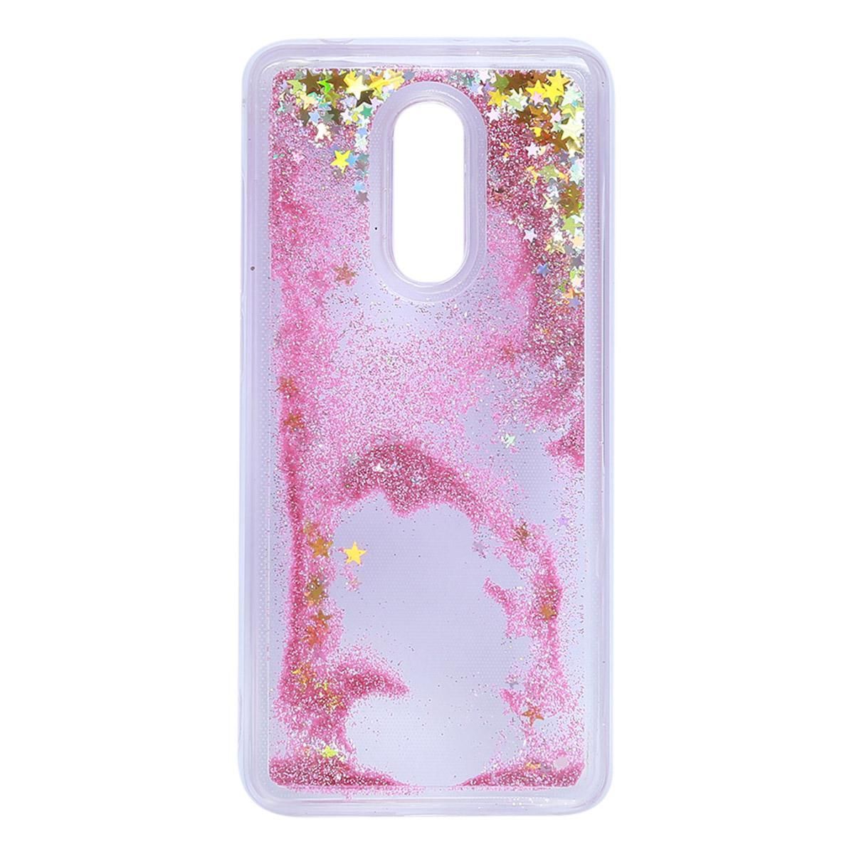 Redmi 5 Original 3D Glitter Back Cover  -Pink&Transparent