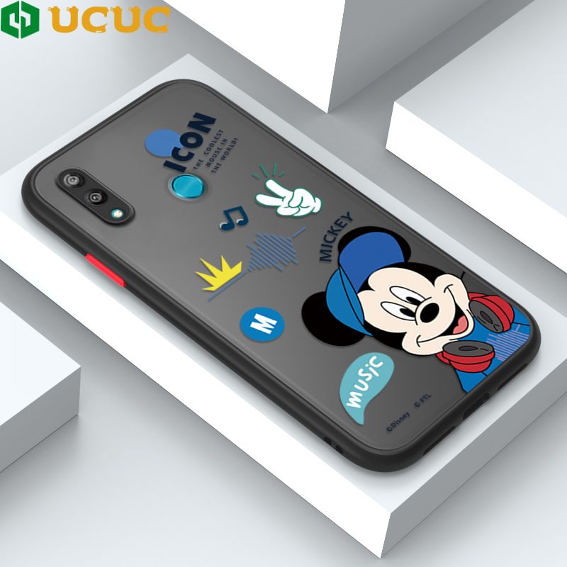 UCUC for Honor Y7 Pro 2019 Back Cover Cute Mouse Greet Frosted Transparent Hard Phone Case Thin Shockproof Full Cover Camera Protect Case