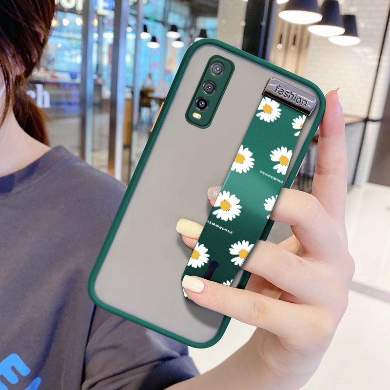 UCUC for Vivo Y51S Wrist Strap Case INS Style Small Fresh Daisies Wristband Printing Cover Shockproof Frosted Phone Case