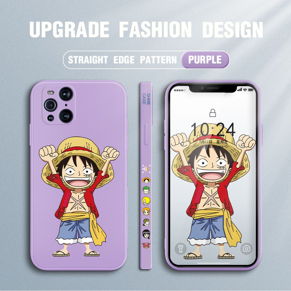 Jizetin for OPPO Find X3 Pro Case Anime One-Piece Monkey D. Luffy Anime Side Design Phone Case Square Edge Pattern Liquid Silicone Cases Full Cover Camera Shockproof Protective Case