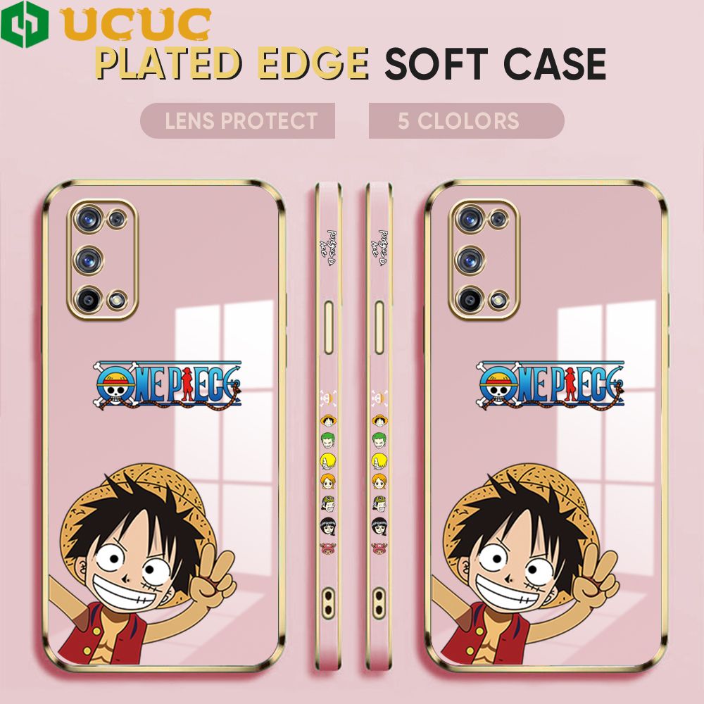 UCUC for Realme X7 Pro 5G Back Cover + Free Lanyard Wave Luffy Luxury 6D Plating Case Side Pattern Soft Silicone Square Phone Cases