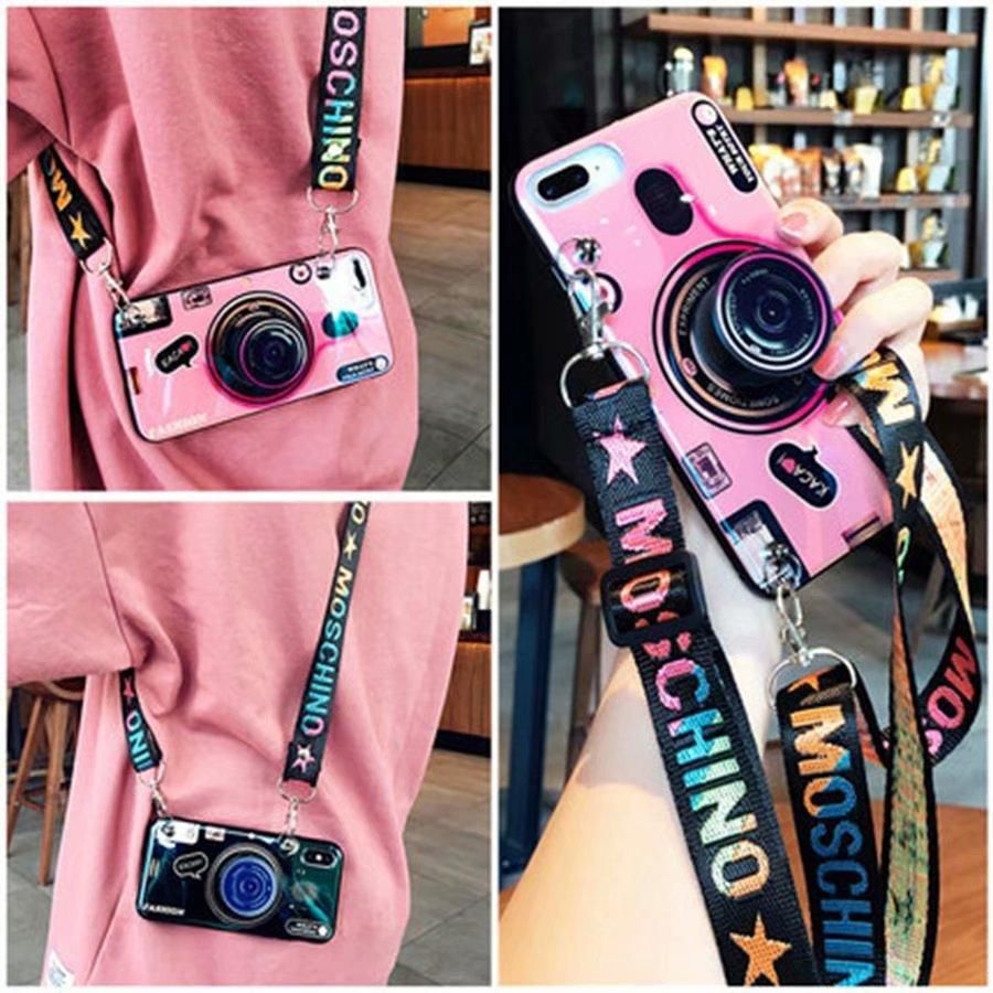 For OPPO A12 / A15S / A15 / A31 / A92 / A52 / A91 / A93 / A73 / A12e / A53  / A33  / A11K Casing Retro Camera lanyard Strap With Grip Holder Stand OPPO A5  A9  OPPO A5S OPPO A3S Silicone Phone Case