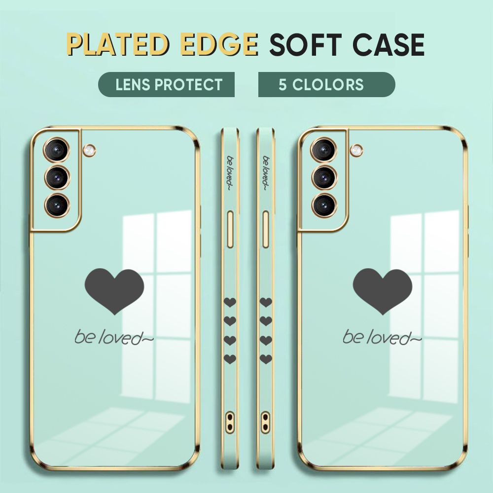 Luxury 6D Plating Case for Samsung S21 Plus 5G Phone Cases Lover Heart Side Print Soft Silicone Square Back Cover