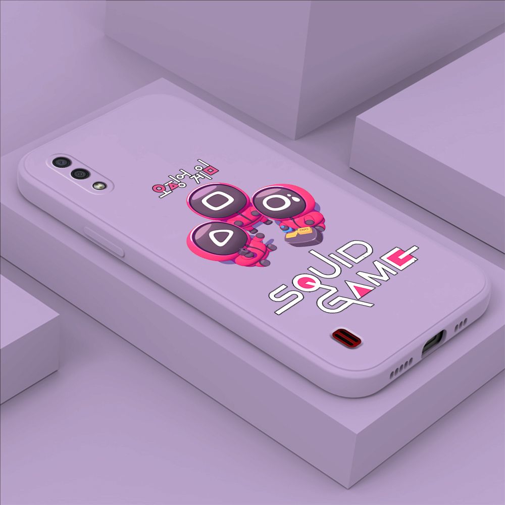 ZeroQiQi for Samsung Galaxy A01 Case Cute Cartoon Cute Squid Character Phone Cover Square Liquid Silicone Shockproof Phone Protective Case