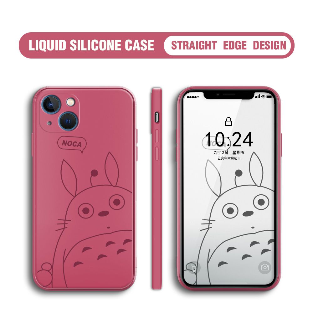 BILI for iPhone 13 Back Cover Lovely Totoro Multicolor Liquid Silicone Phone Case Soft Square Lens Protection Phone Cases