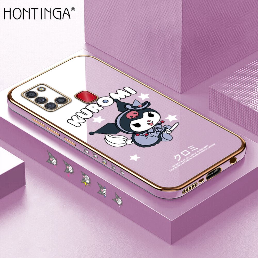 Hontinga for Samsung A21S Case Luxury 6D Plating Cartoon Little Witch Side Pattern Soft Back Cover Silicone Square Phone Cases