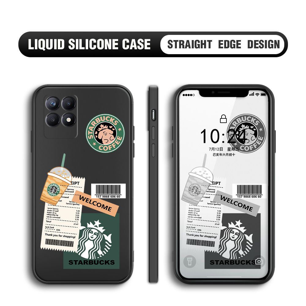 BILI for Realme 8I Back Cover Creative Coffee Order Receipt Multicolor Liquid Silicone Phone Case Soft Square Lens Protection Phone Cases