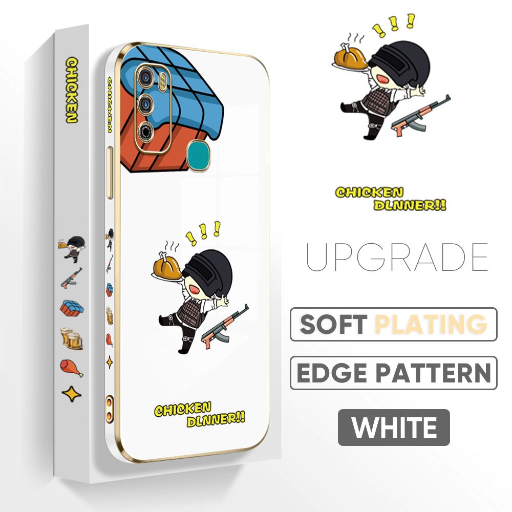 TA for Infinix Hot9 Play X680 Back Cover + Free Lanyard Peace Elite Luxury 6D Plating Case Side Pattern Soft Silicone Square Phone Cases