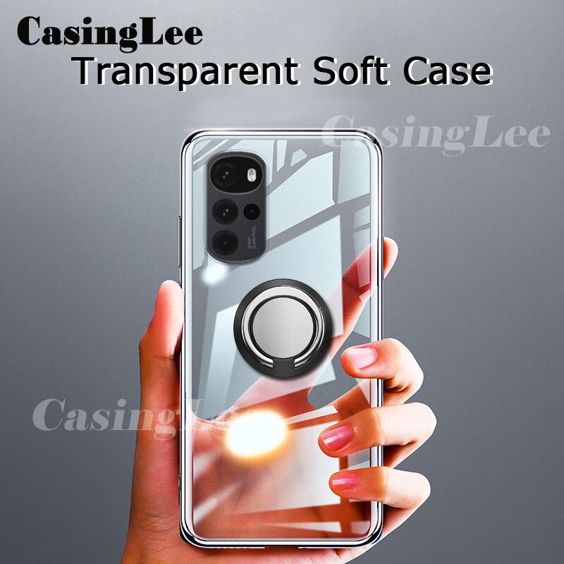 Casinglee For Motorola G22 4G Case Soft Clear Transparent Shockproof Car Magnetic Holder Ring Back Cover Moto G22 4G Phone cases cover For girls and Boys