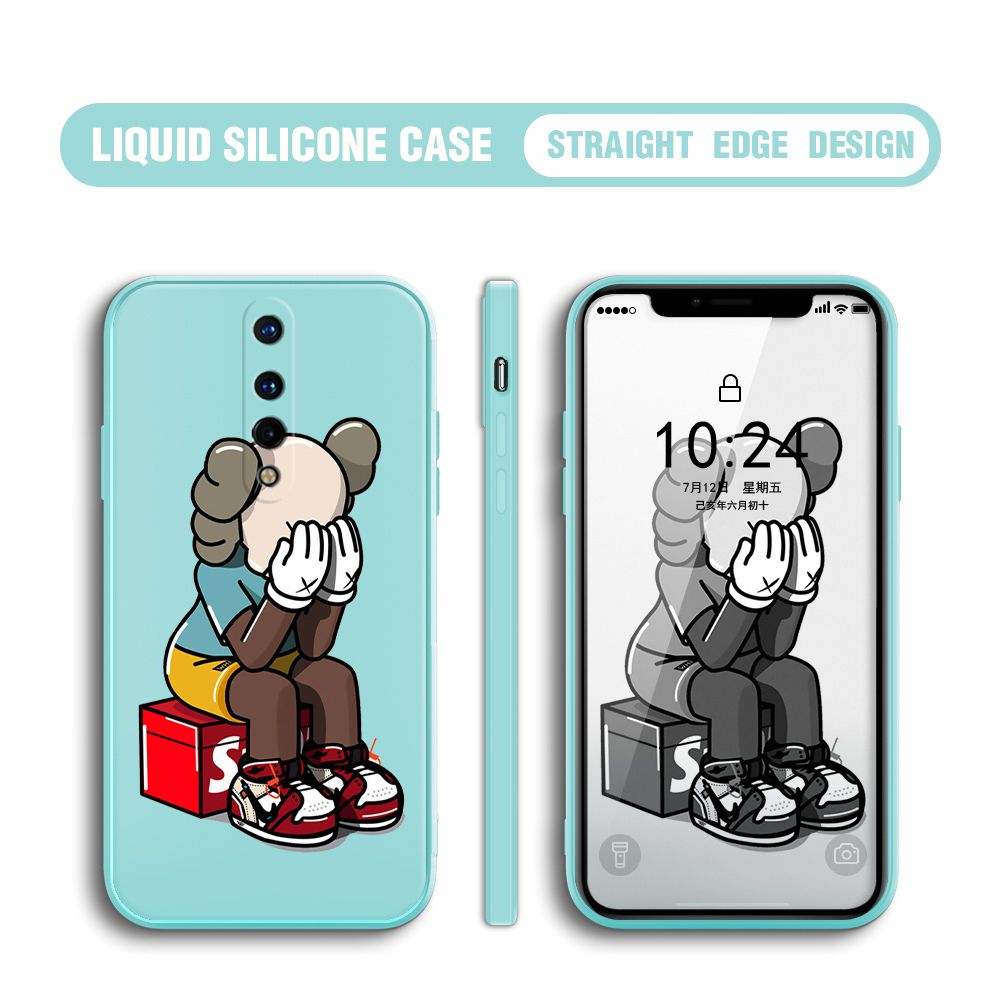 BILI for OnePlus 8 Back Cover Lonely Cry bear Multicolor Liquid Silicone Phone Case Soft Square Lens Protection Phone Cases
