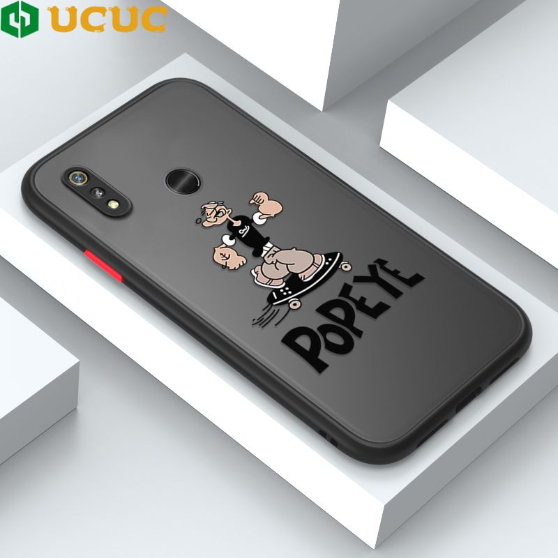UCUC for Realme 3 Back Cover Popeye Frosted Transparent Hard Phone Case Thin Shockproof Full Cover Camera Protect Case