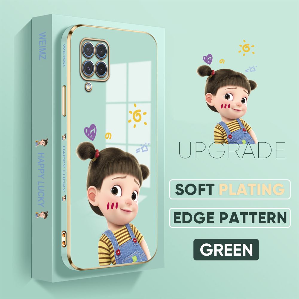 TA for Samsung Galaxy M62 F62 Back Cover + Free Lanyard Naughty Girl Luxury 6D Plating Case Side Pattern Soft Silicone Square Phone Cases