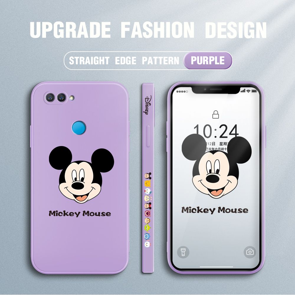 Jizetin for OPPO A12 Case Creative Cartoon Mouse Avatar Side Design Phone Case Square Edge Pattern Liquid Silicone Cases Full Cover Camera Shockproof Protective Case
