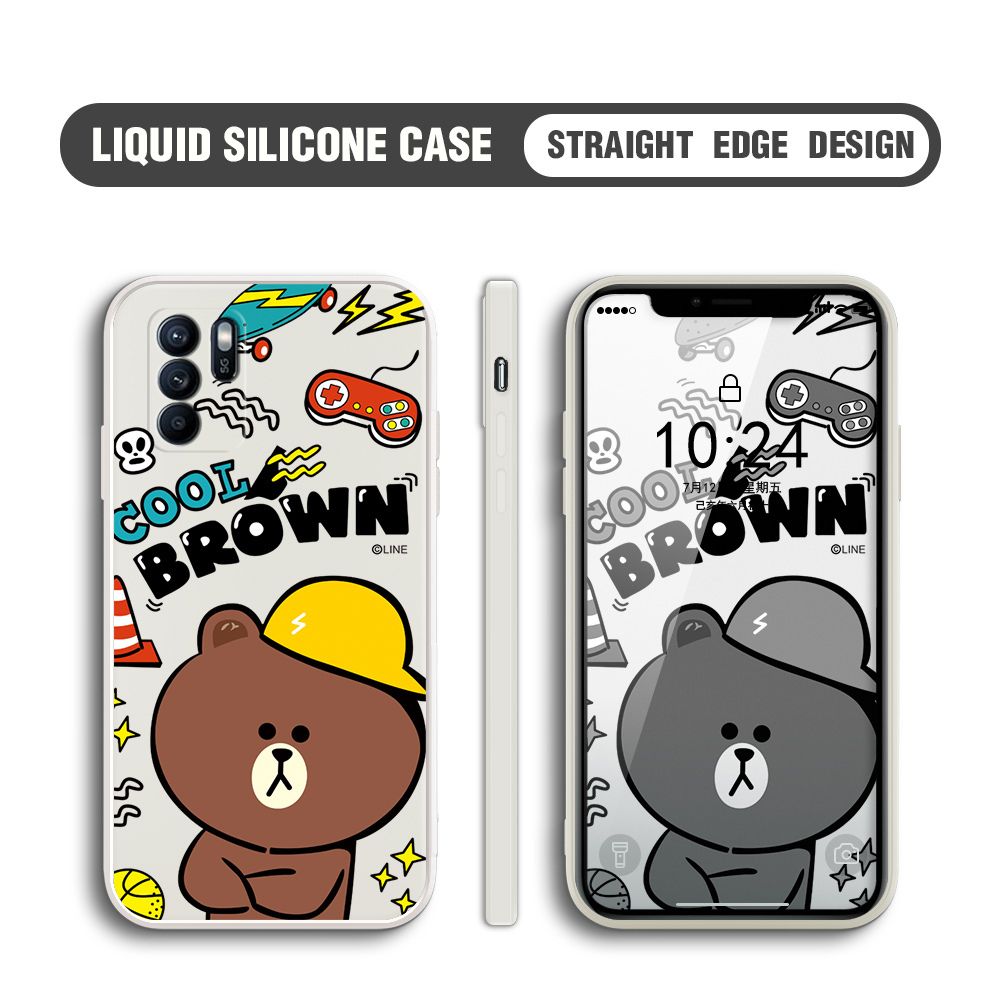 BILI for OPPO Reno6 Z 5G Back Cover Cool Gaming Brown Bear  Multicolor Liquid Silicone Phone Case Soft Square Lens Protection Phone Cases