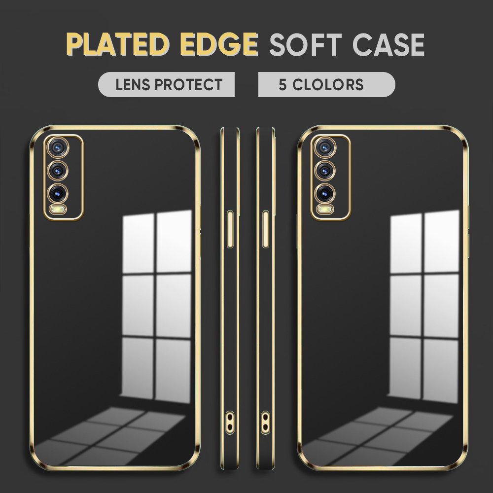 Luxury 6D Plating Case for Vivo Y12S Soft Silicone Square Frame Back Cover Shiny Bling Phone Cases