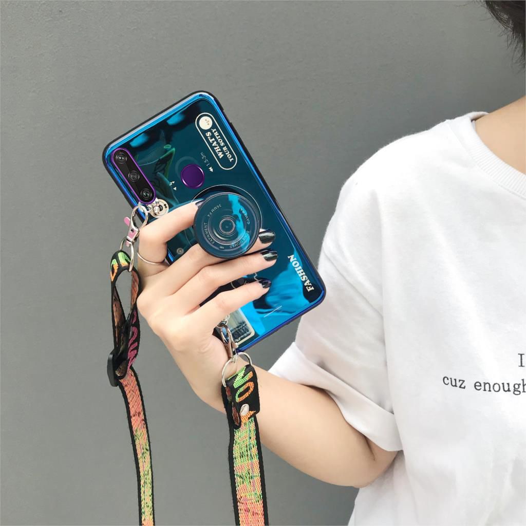 Luxury 3D Bluray Camera Phone Case for Huawei  Y5p 2020 Y7a Y9S Huawei Y5 2019 Y7 Pro 2019 Huawei Y9 prime 2019 Y7 2019 with Stand Holder Adjustable Crossbody Lanyard Soft TPU Casing Back Cover Women Girls Lady