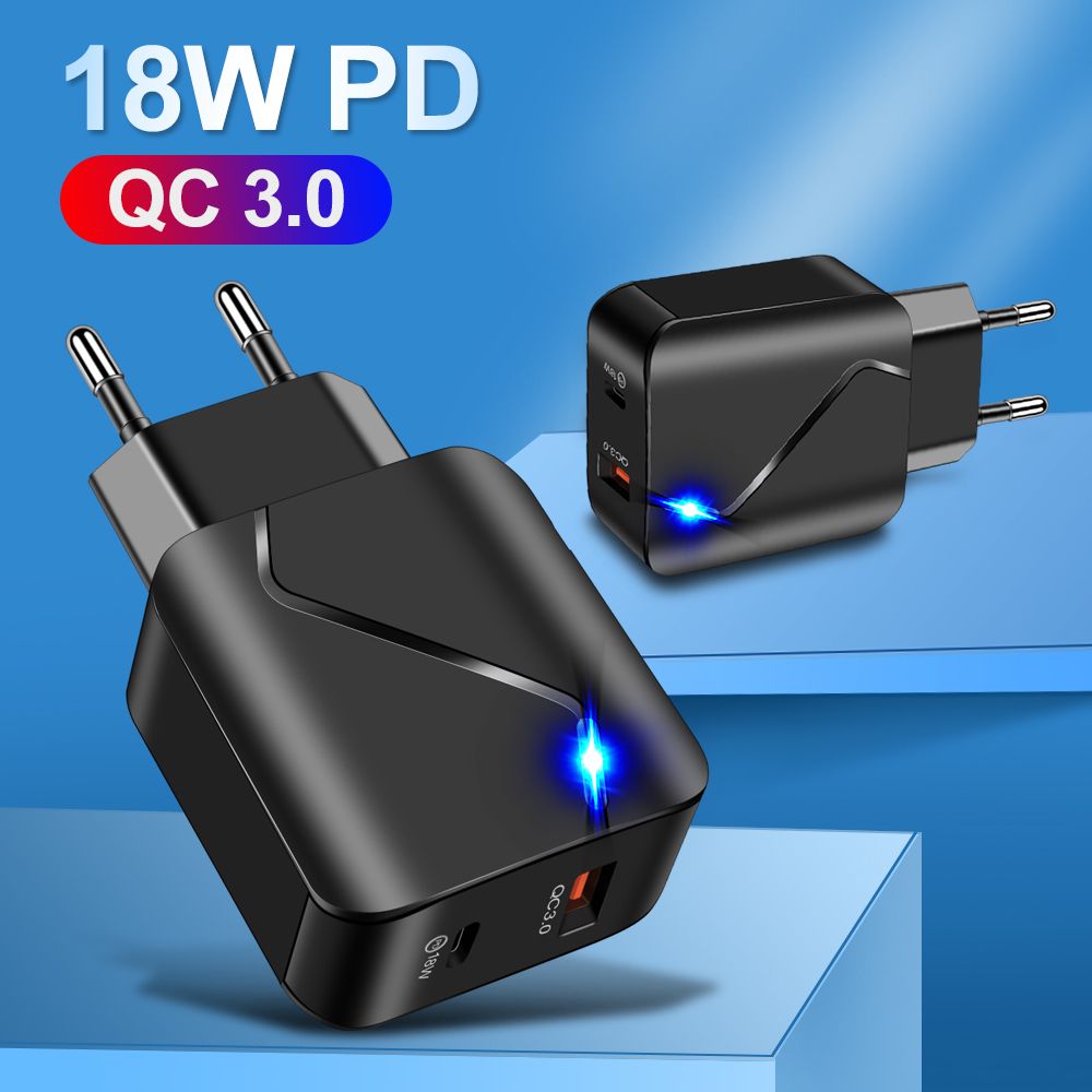 PD 18W QC3.0 USB Phone Charger Fast Charging Dual Port LED Travel Charger brand new and high quality