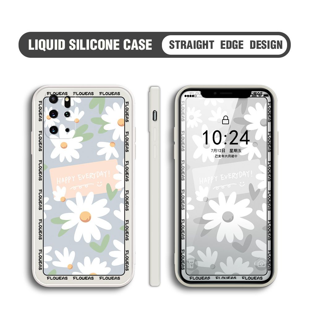 BILI for Samsung Galaxy S20 Plus Back Cover White Daisy Multicolor Liquid Silicone Phone Case Soft Square Lens Protection Phone Cases